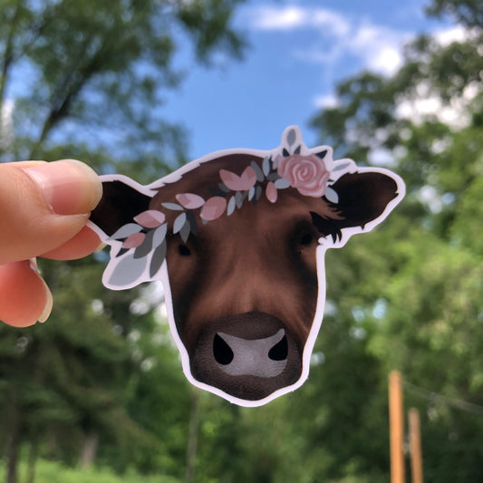 Floral Crown Cow Vinyl Sticker