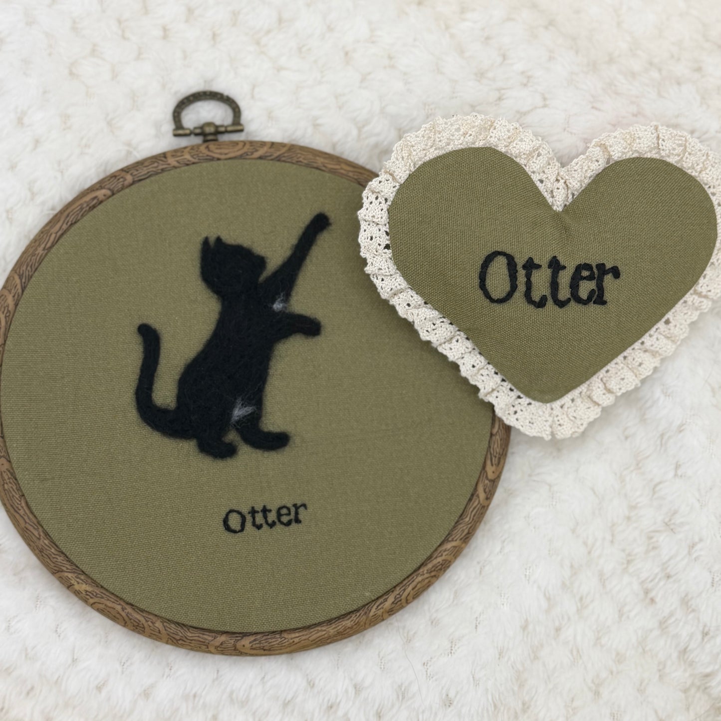 Heirloom Heart Pillow Custom Embroidery Cat Toy