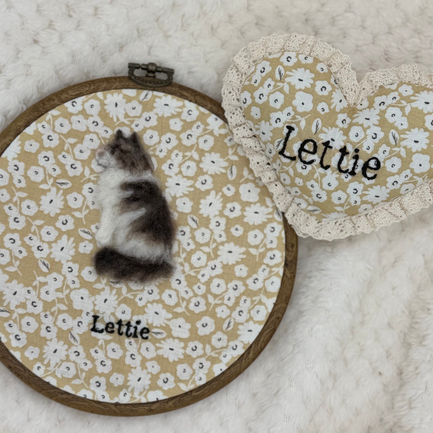 Heirloom Heart Pillow Custom Embroidery Cat Toy