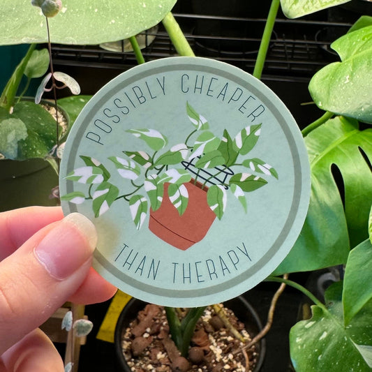 'Possibly Cheaper Than Therapy' Houseplant Lover Vinyl Sticker