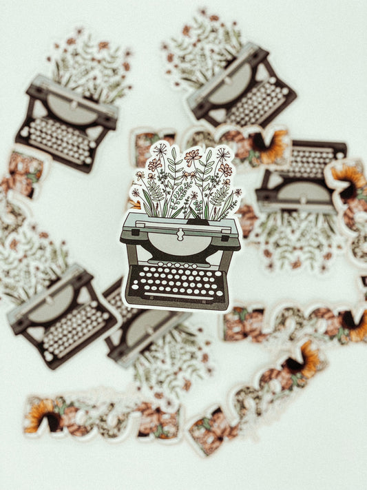 Wildflower Typewriter Vinyl Sticker