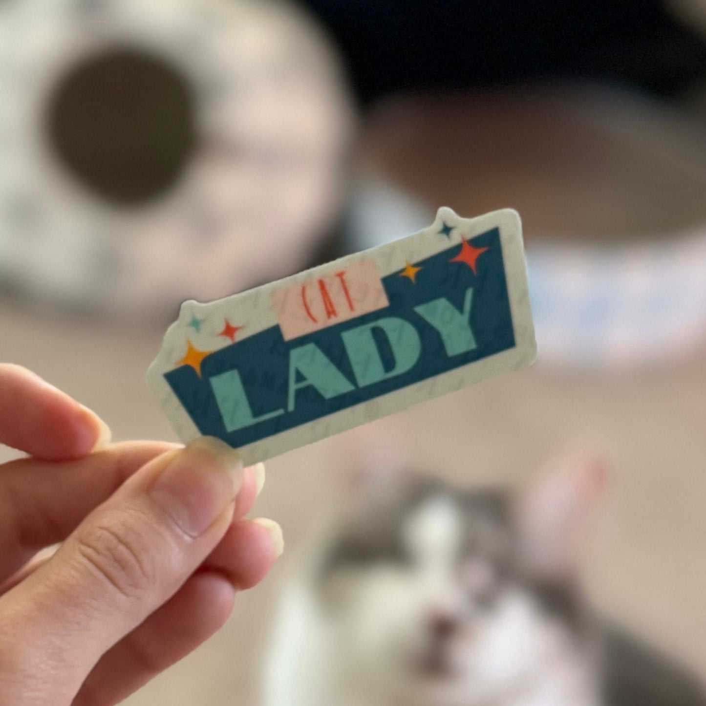 Cat Lady Retro Vinyl Sticker